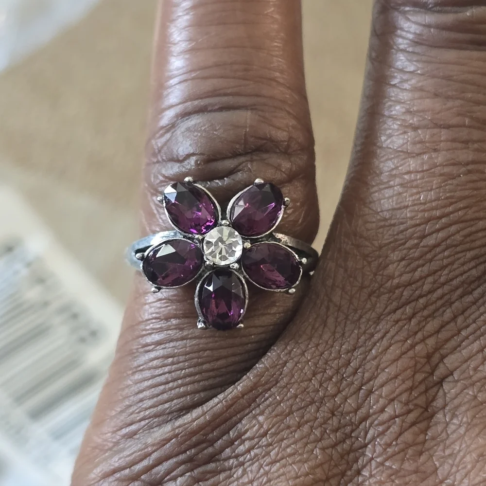 Macy's Purple Silver Floral Ring Sunflower Stud Earrings Set Size 6 New